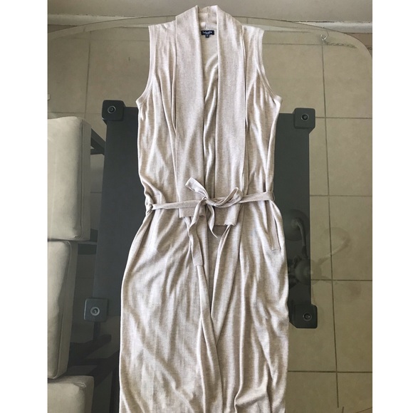 Splendid Sweaters - Long Nude Beige Color Cashmere Blend Ribbed Knit Collar Cardigan Splendid Med